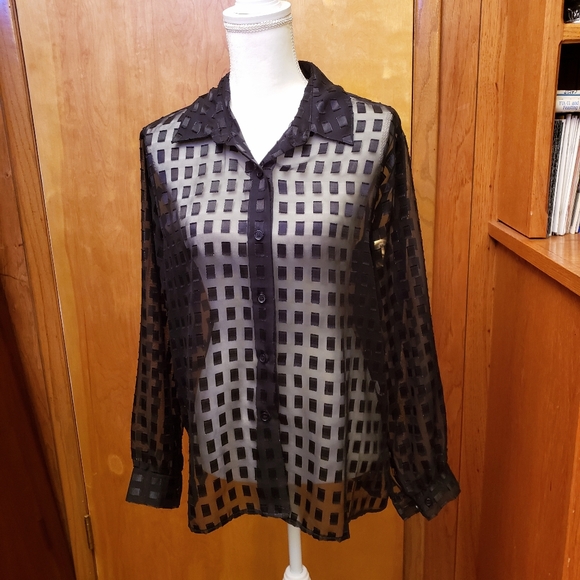 appàrenza Vintage Black Sheer Button Down Shirt L - Picture 1 of 7